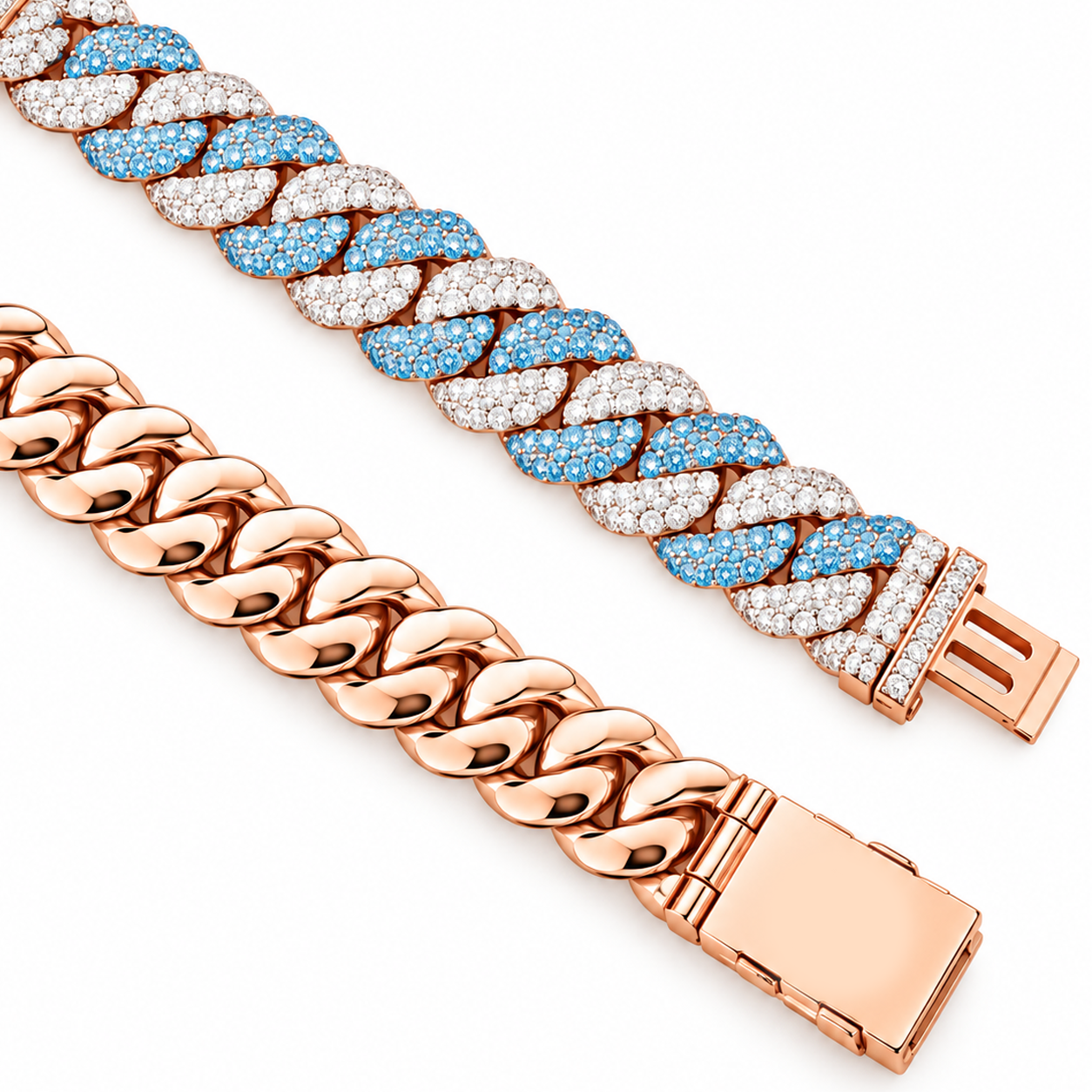 Moissanite Interlocking Blue Diamond Cuban Link Bracelet