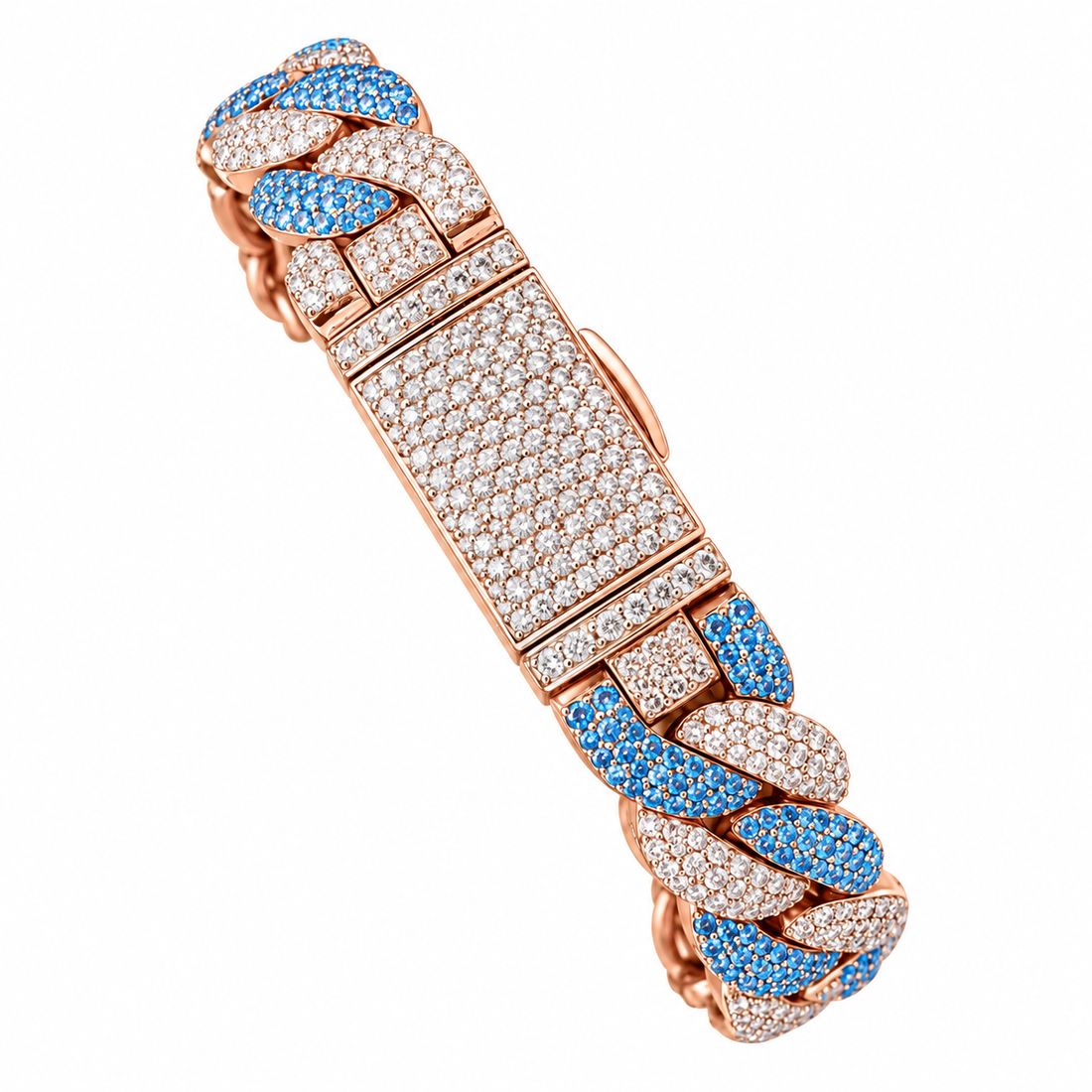 Moissanite Interlocking Blue Diamond Cuban Link Bracelet