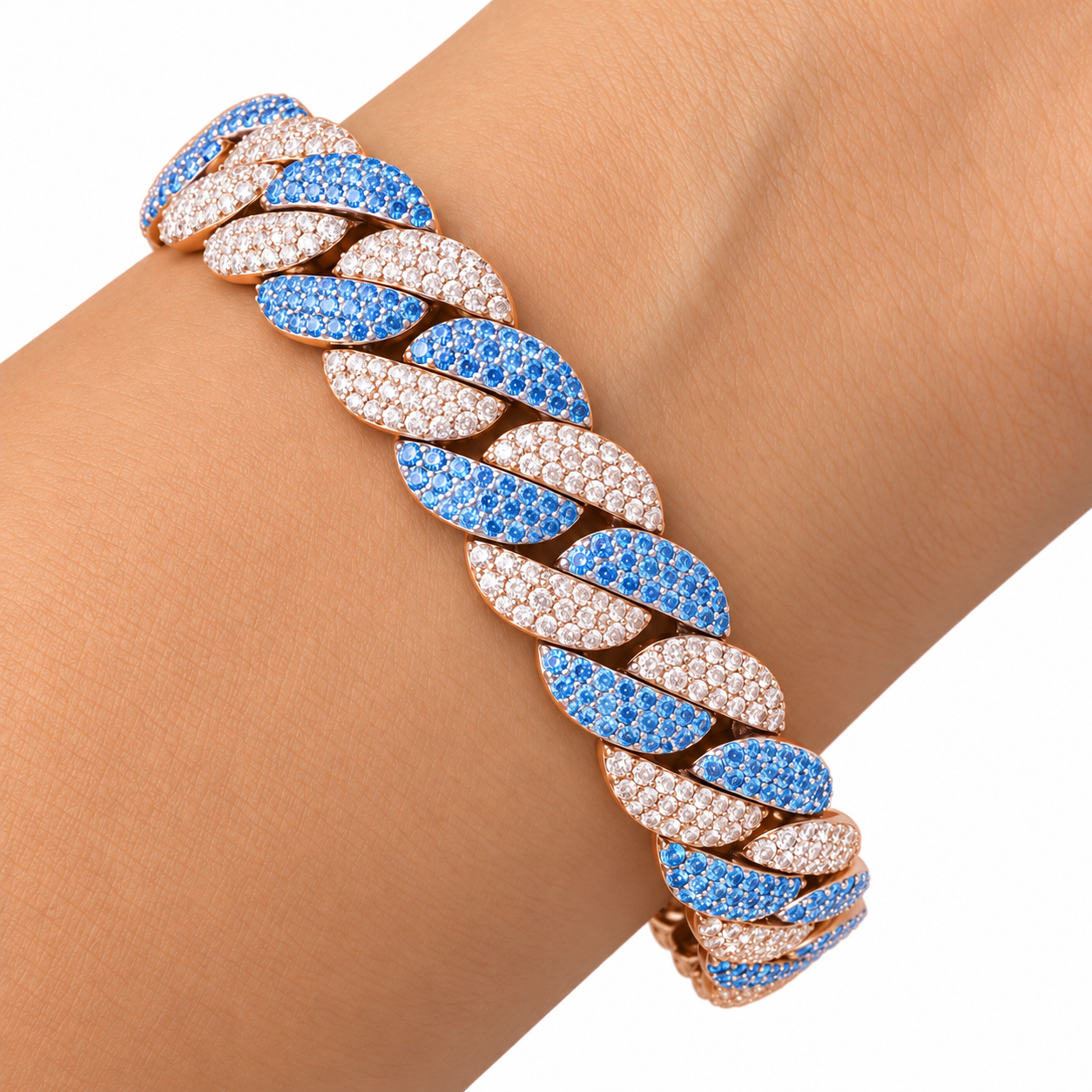 Moissanite Interlocking Blue Diamond Cuban Link Bracelet