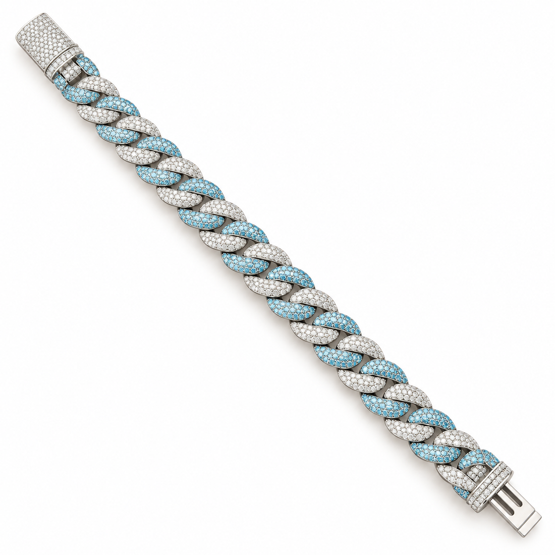 Moissanite Interlocking Blue Diamond Cuban Link Bracelet