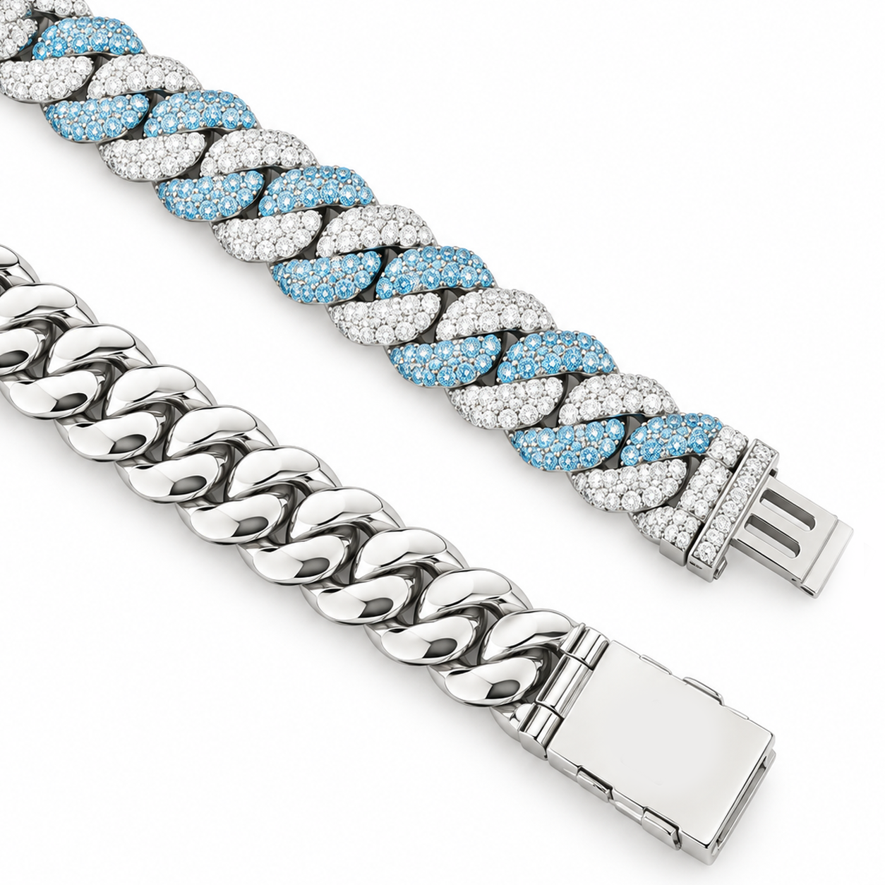 Moissanite Interlocking Blue Diamond Cuban Link Bracelet