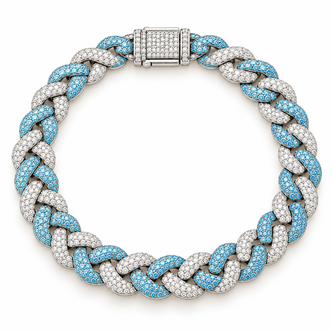 Moissanite Interlocking Blue Diamond Cuban Link Bracelet