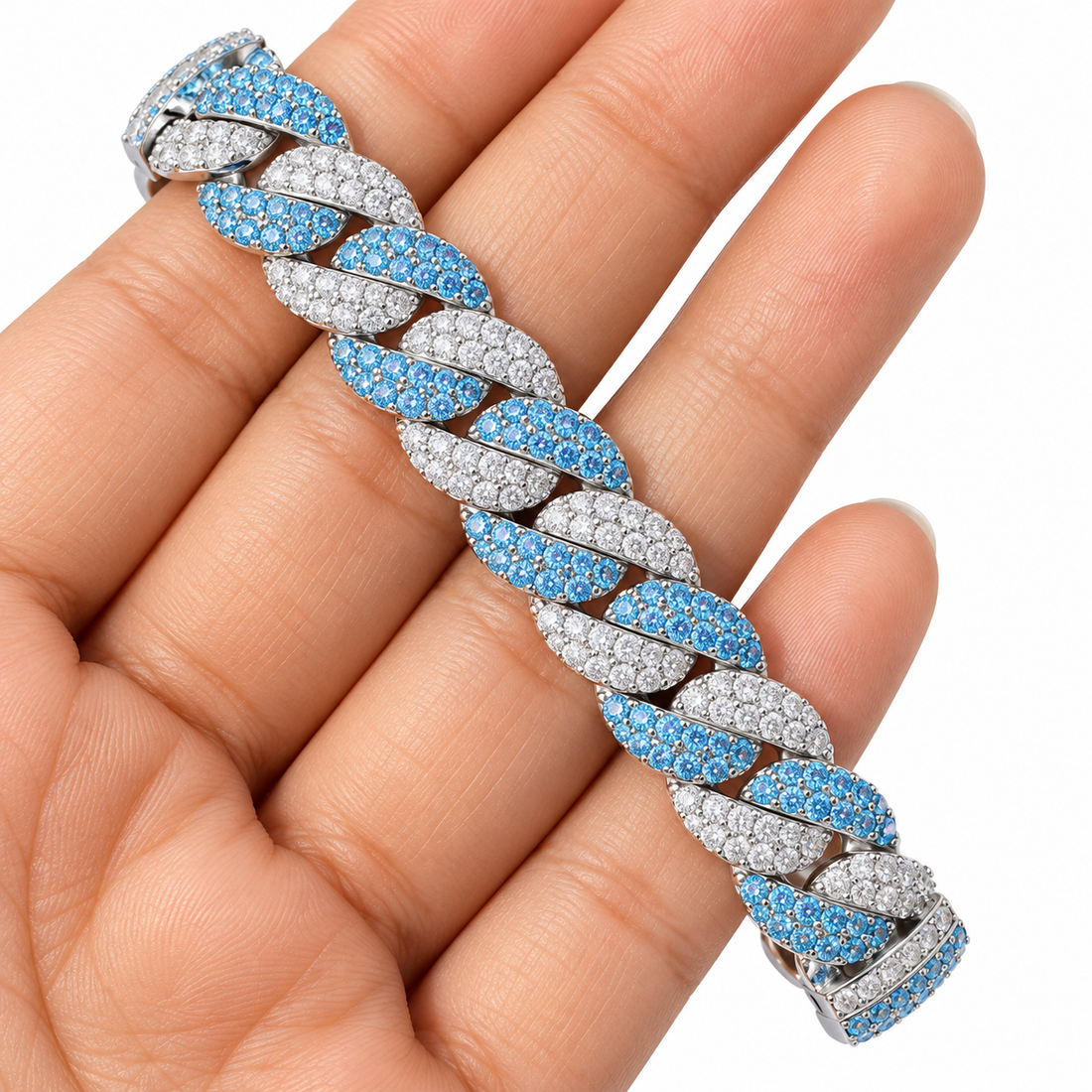 Moissanite Interlocking Blue Diamond Cuban Link Bracelet