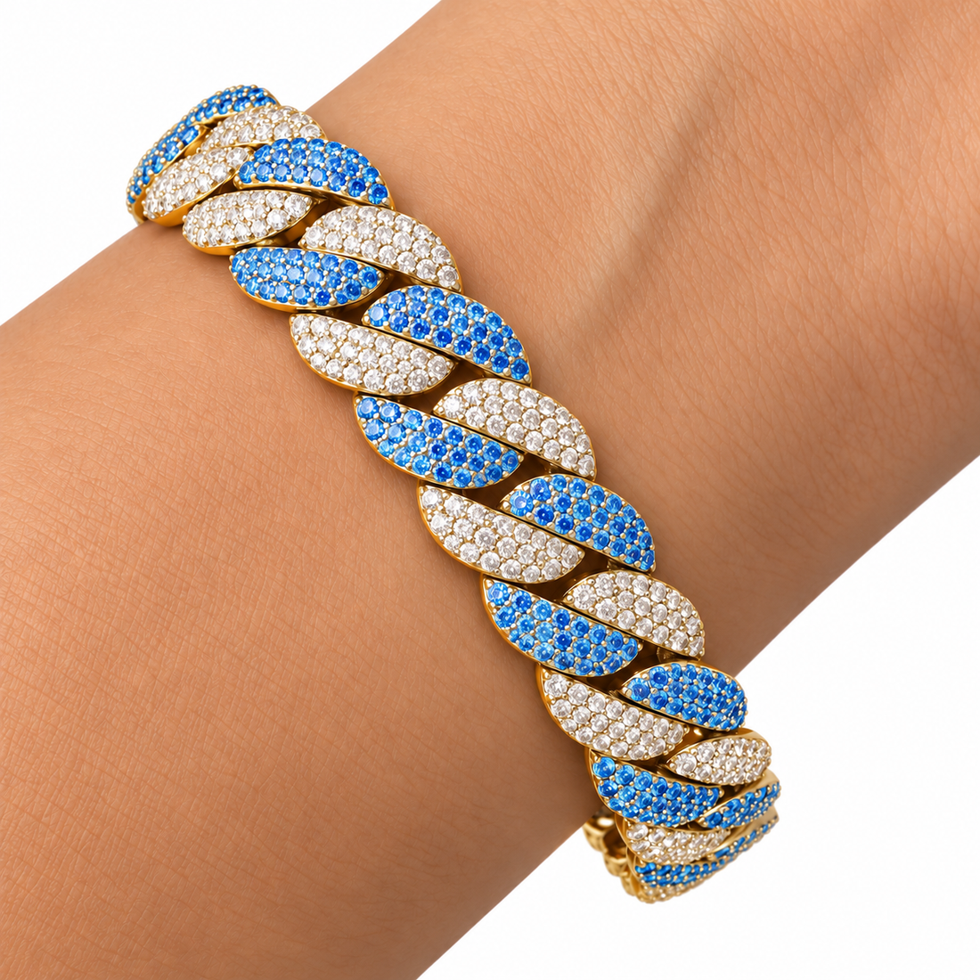 Moissanite Interlocking Blue Diamond Cuban Link Bracelet