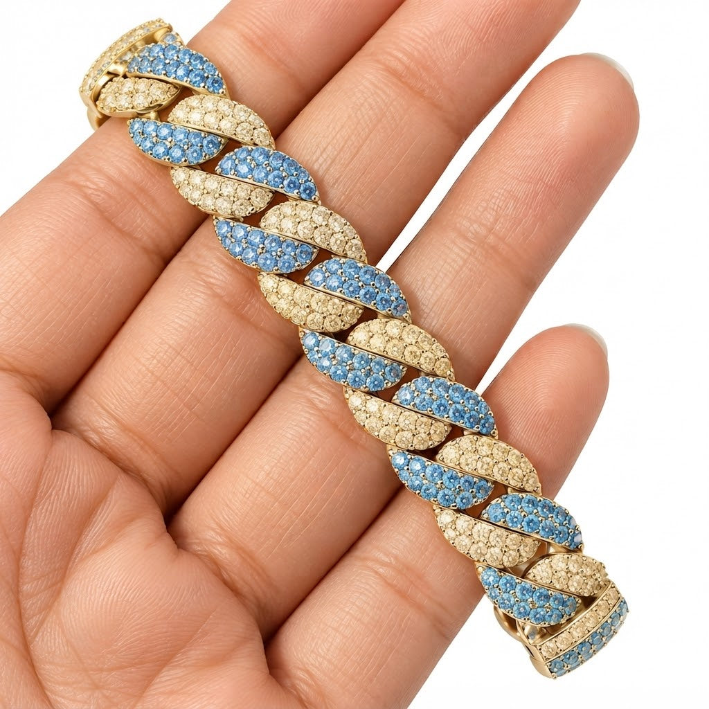 Moissanite Interlocking Blue Diamond Cuban Link Bracelet