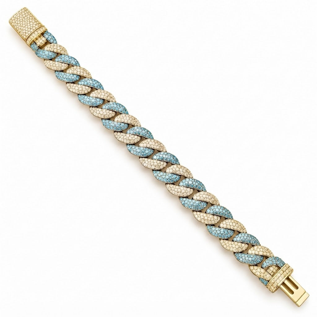 Moissanite Interlocking Blue Diamond Cuban Link Bracelet