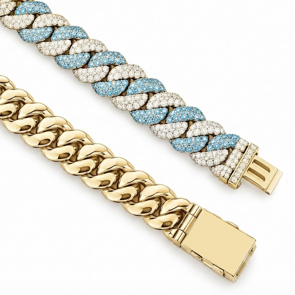 Moissanite Interlocking Blue Diamond Cuban Link Bracelet
