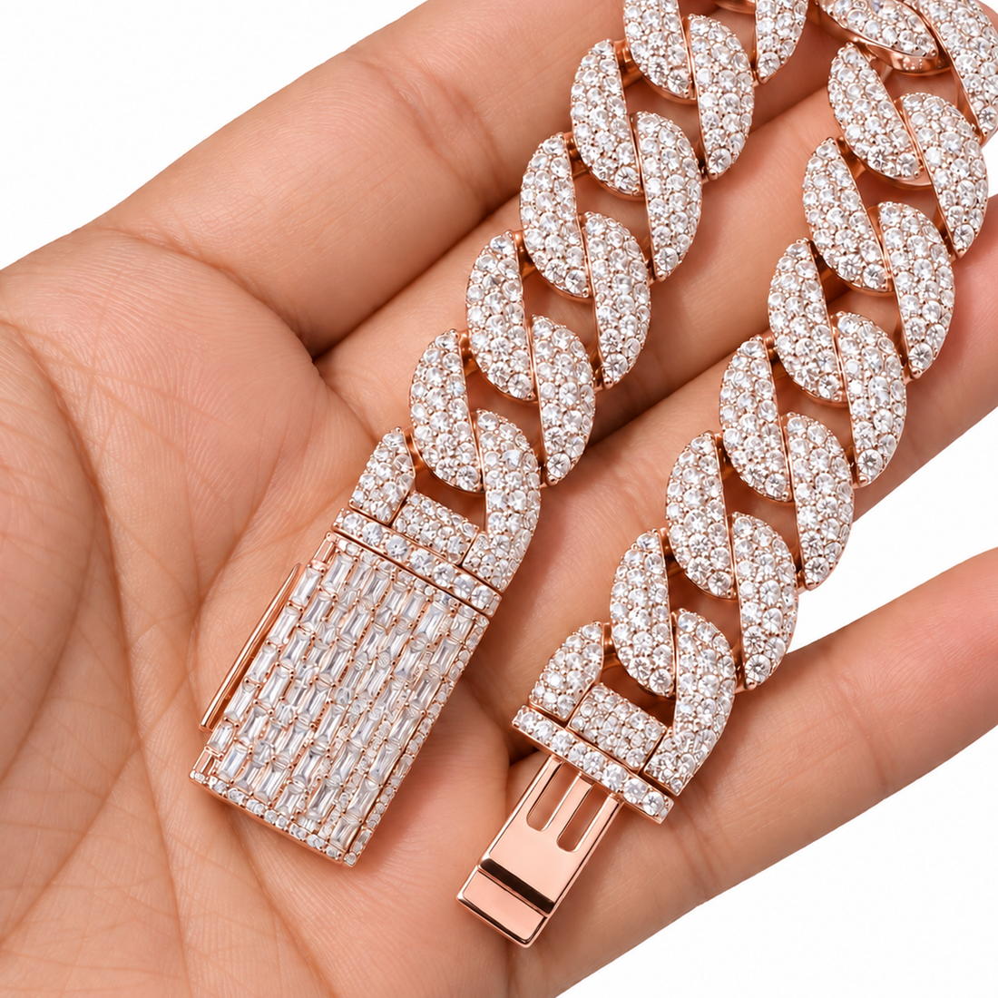 Pave Moissanite Cuban Link Bracelet with Baguette Lock