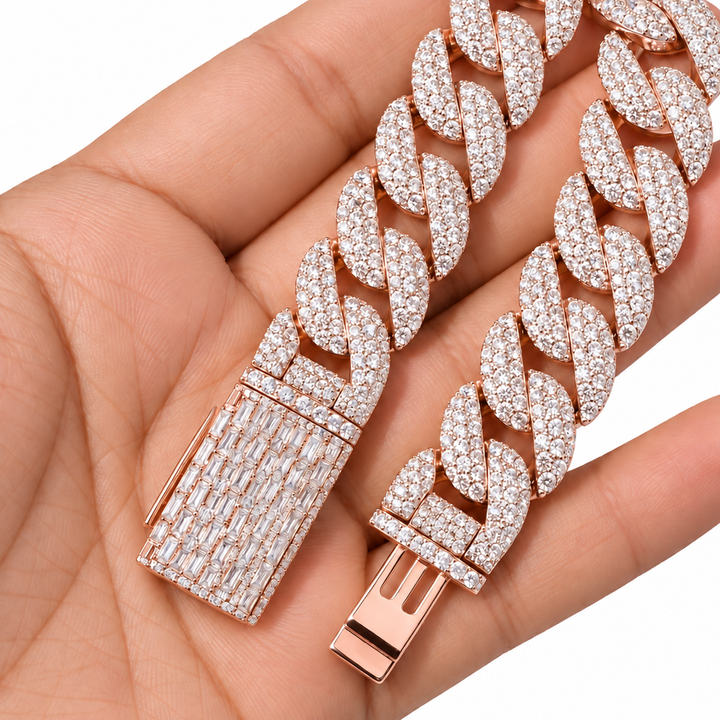 Pave Moissanite Cuban Link Bracelet with Baguette Lock