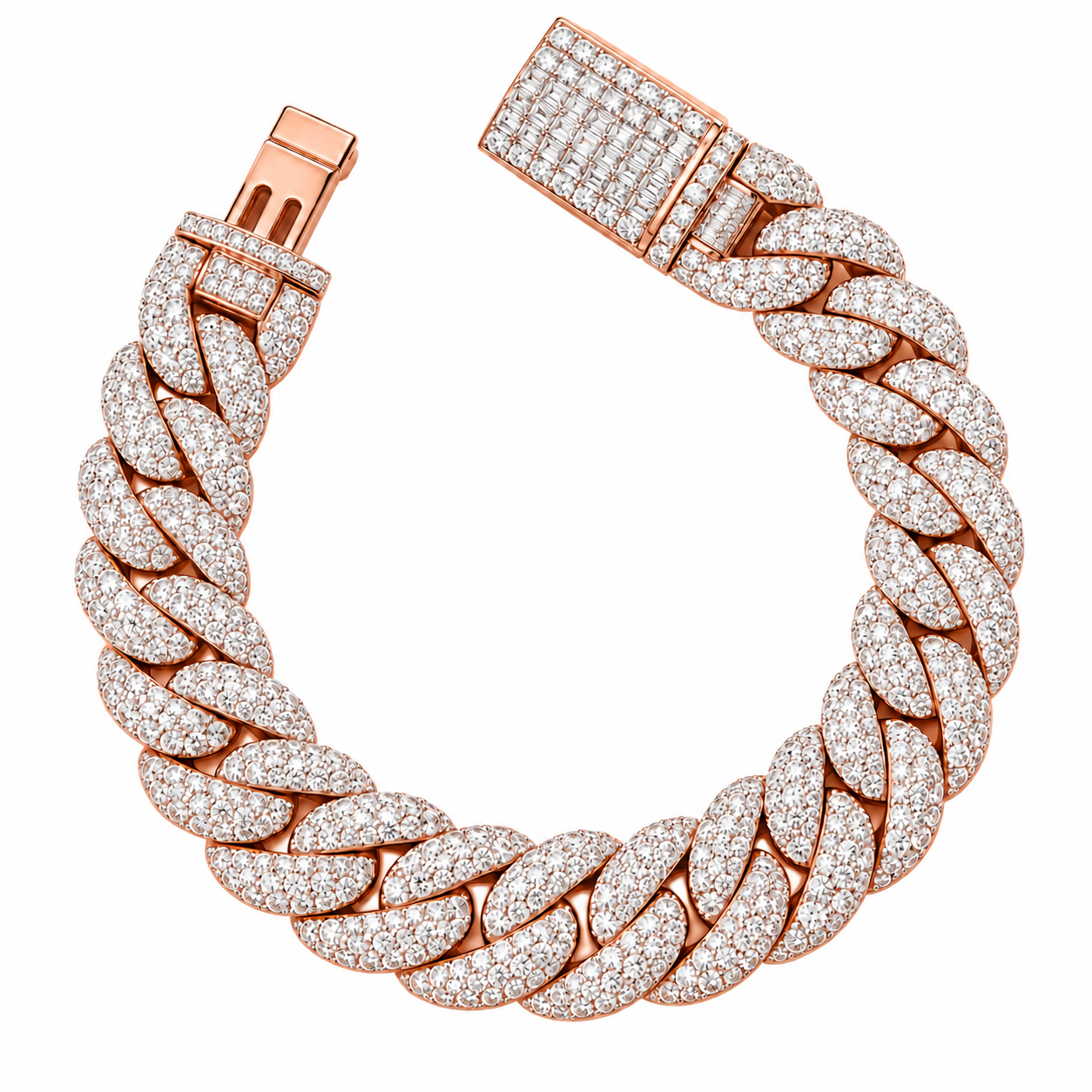 Pave Moissanite Cuban Link Bracelet with Baguette Lock