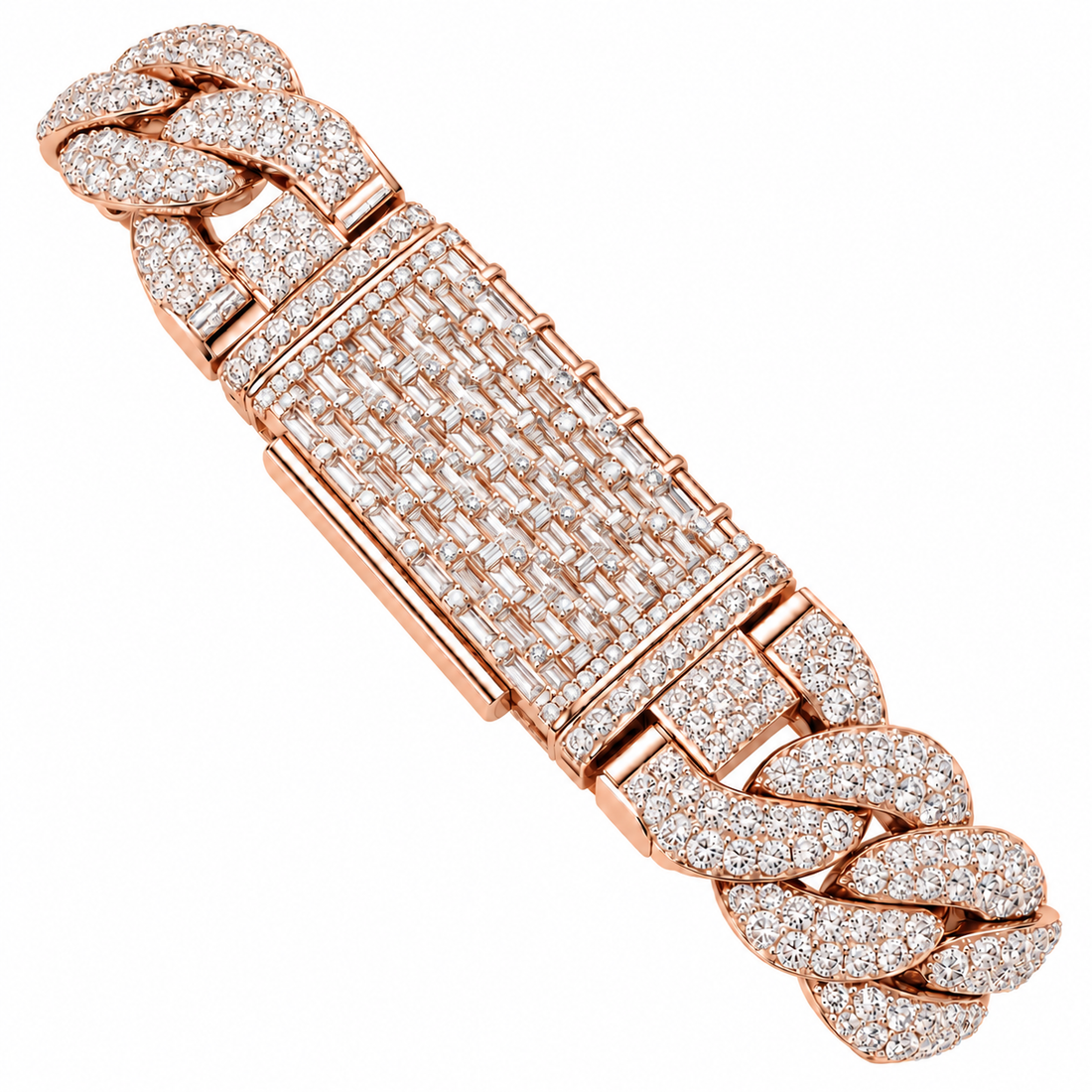 Pave Moissanite Cuban Link Bracelet with Baguette Lock