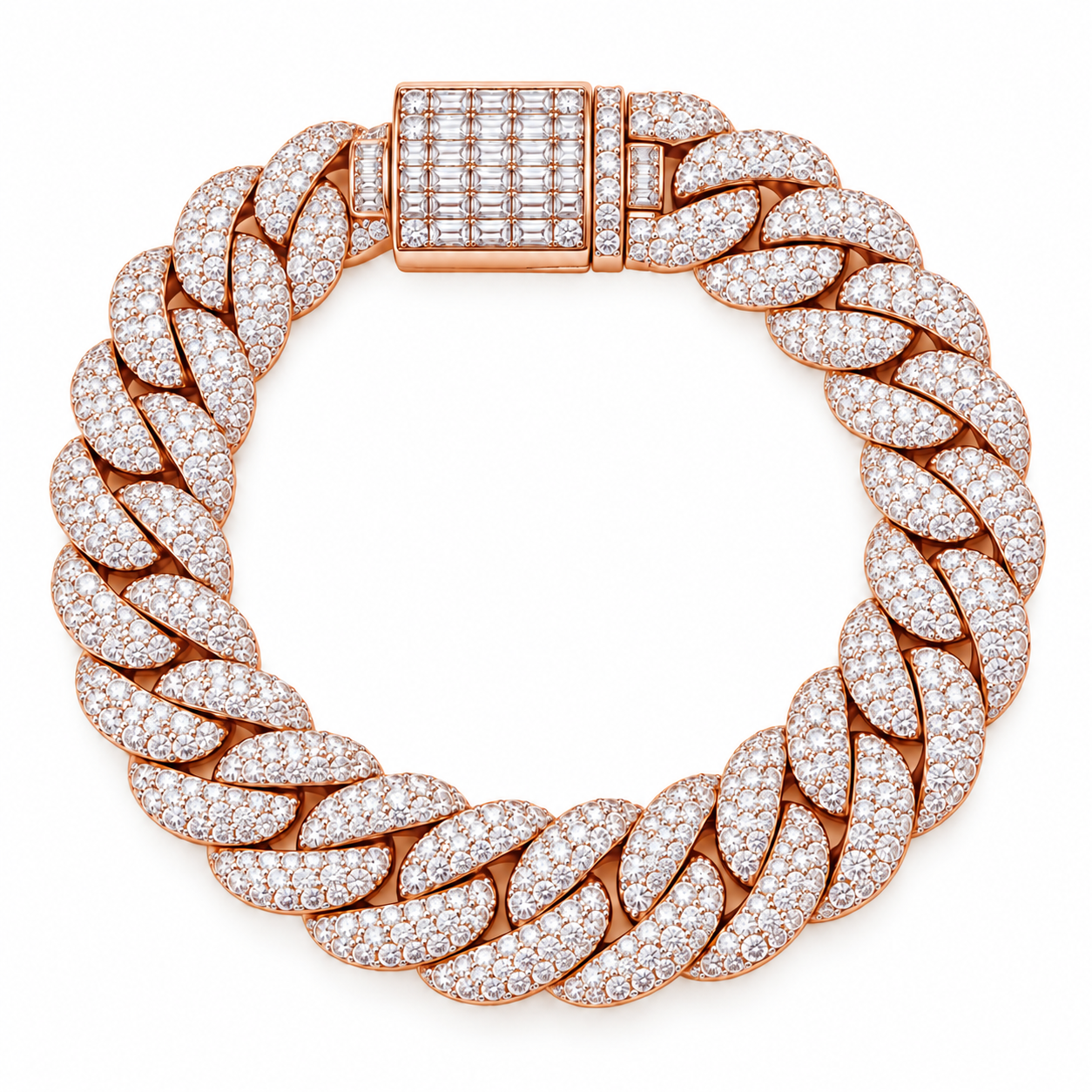 Pave Moissanite Cuban Link Bracelet with Baguette Lock