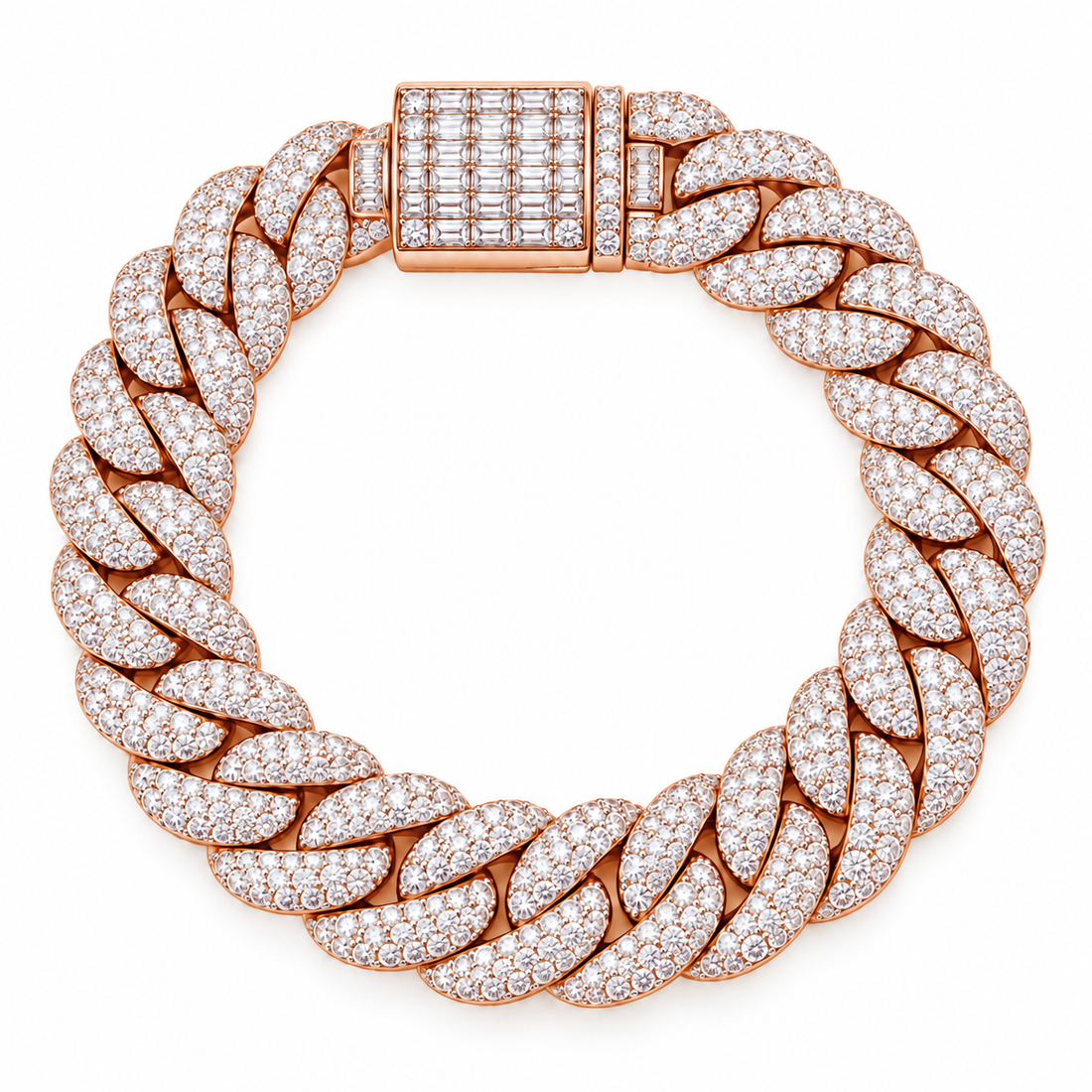 Pave Moissanite Cuban Link Bracelet with Baguette Lock