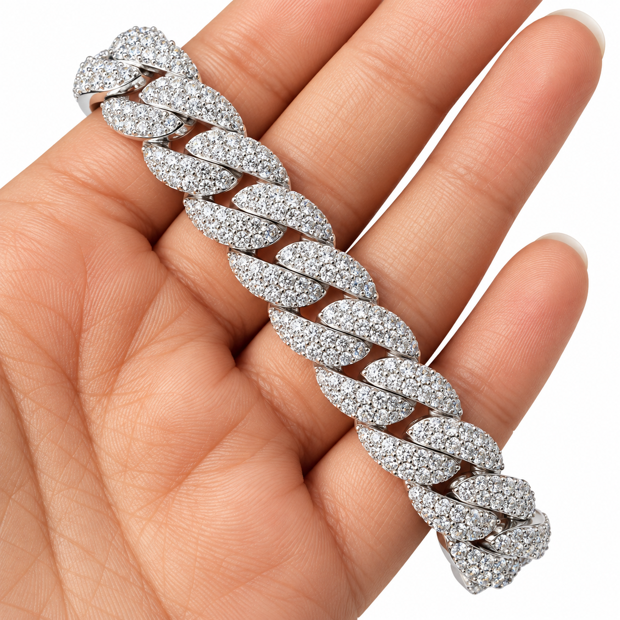 Pave Moissanite Cuban Link Bracelet with Baguette Lock