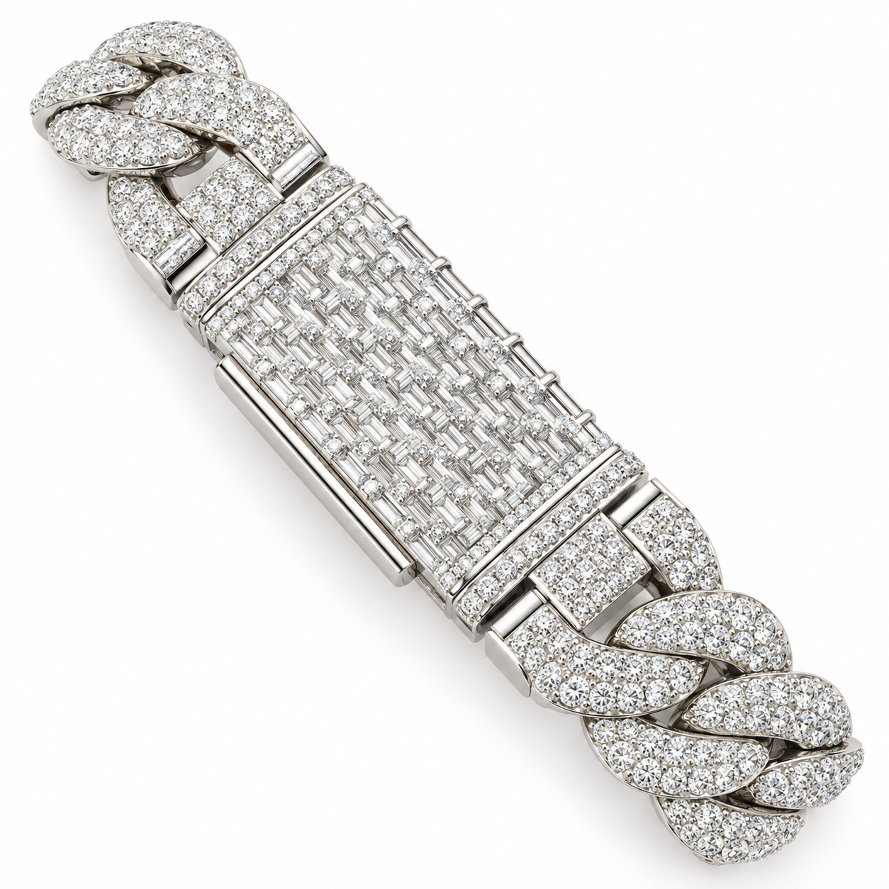 Pave Moissanite Cuban Link Bracelet with Baguette Lock