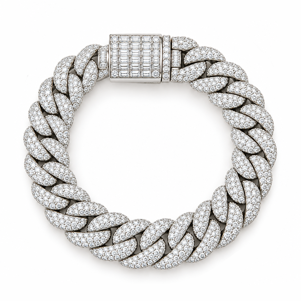 Pave Moissanite Cuban Link Bracelet with Baguette Lock