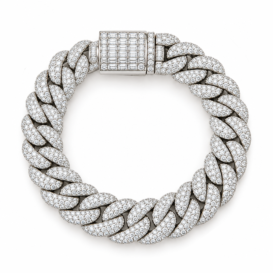 Pave Moissanite Cuban Link Bracelet with Baguette Lock