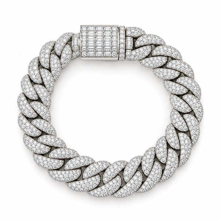 Pave Moissanite Cuban Link Bracelet with Baguette Lock