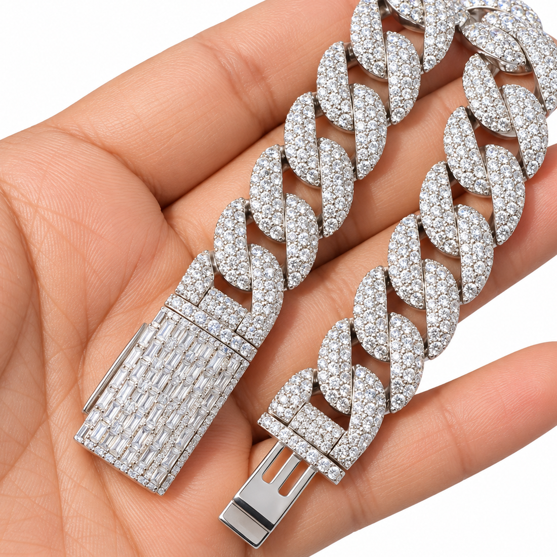 Pave Moissanite Cuban Link Bracelet with Baguette Lock