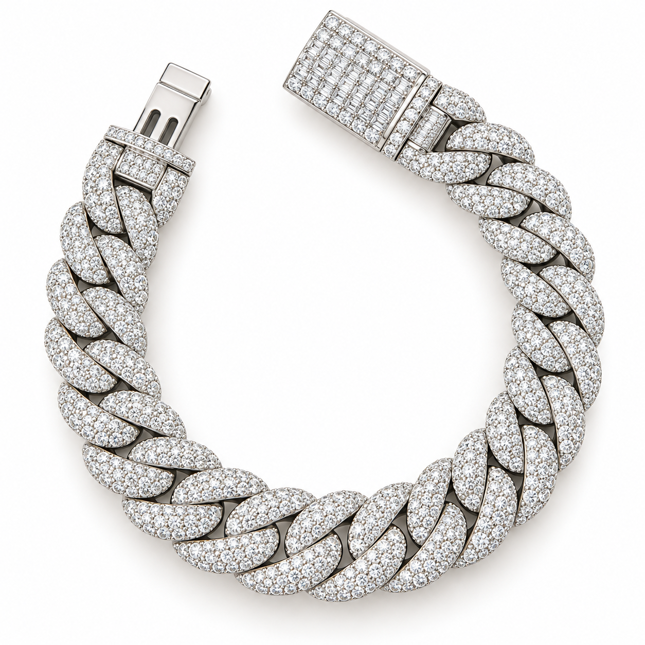 Pave Moissanite Cuban Link Bracelet with Baguette Lock