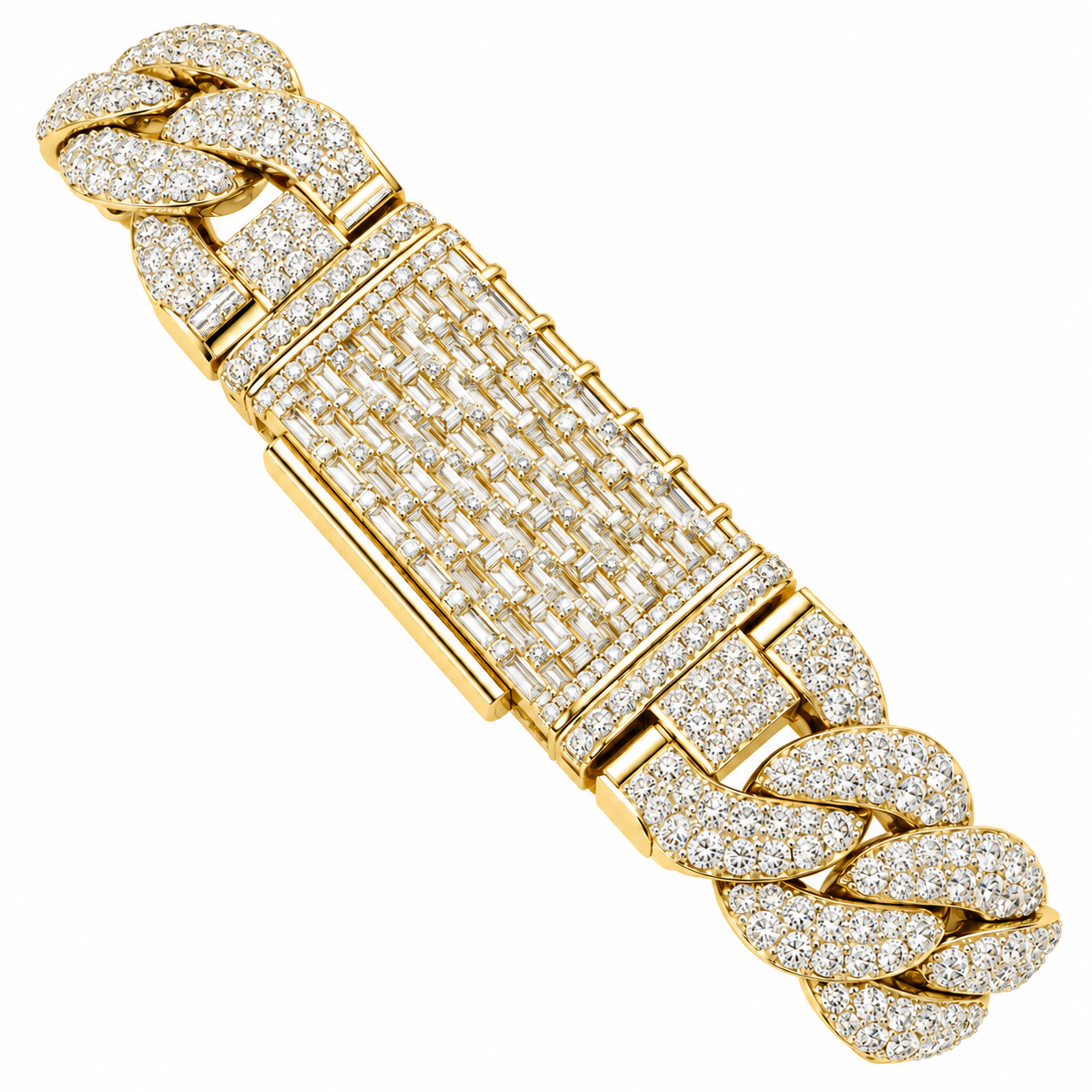 Pave Moissanite Cuban Link Bracelet with Baguette Lock