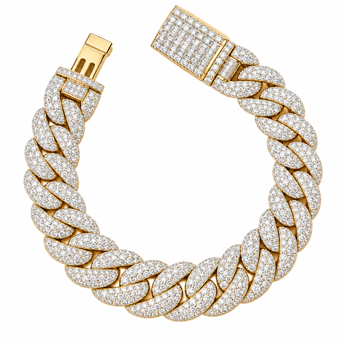 Pave Moissanite Cuban Link Bracelet with Baguette Lock