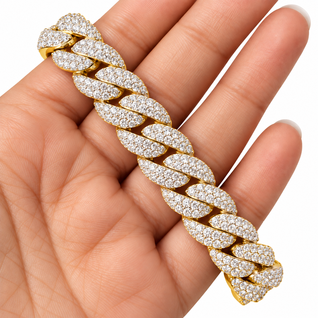 Pave Moissanite Cuban Link Bracelet with Baguette Lock