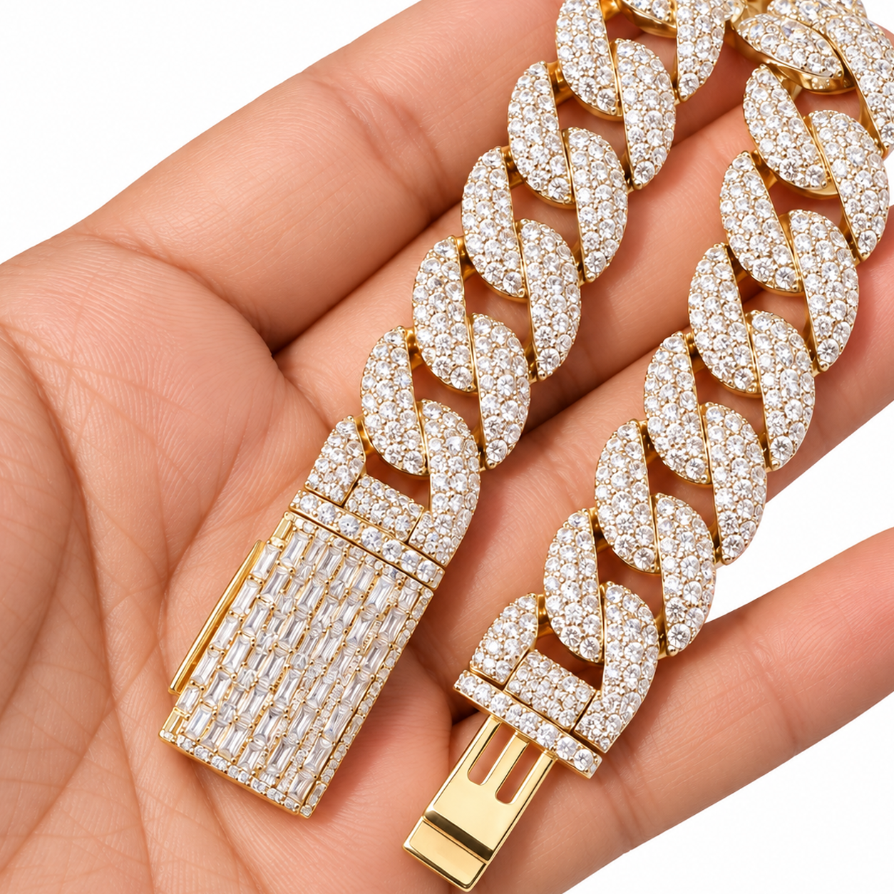 Pave Moissanite Cuban Link Bracelet with Baguette Lock