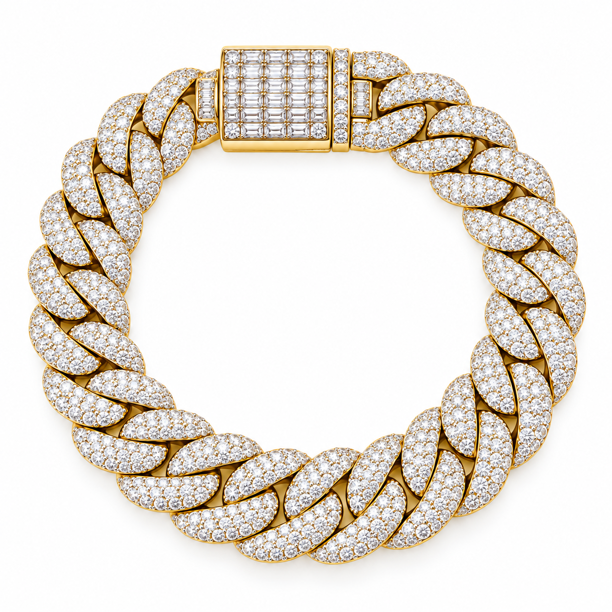 Pave Moissanite Cuban Link Bracelet with Baguette Lock