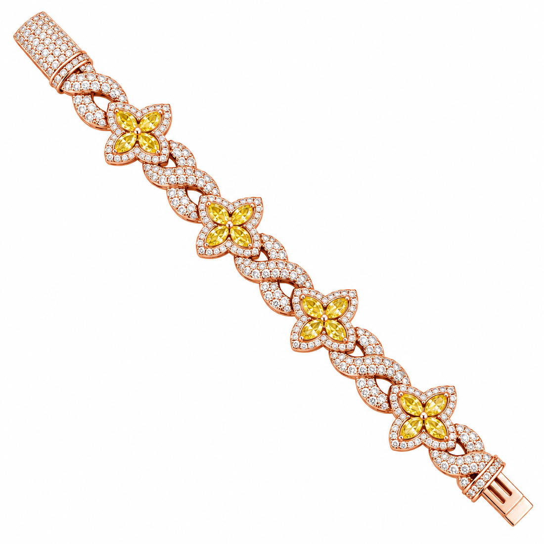 Moissanite Yellow Pear Diamond Clover Infinity Link Bracelet