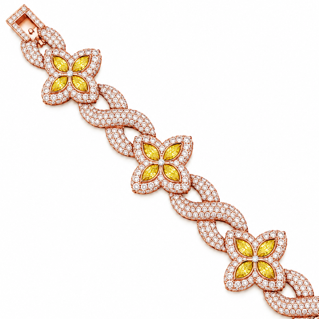 Moissanite Yellow Pear Diamond Clover Infinity Link Bracelet
