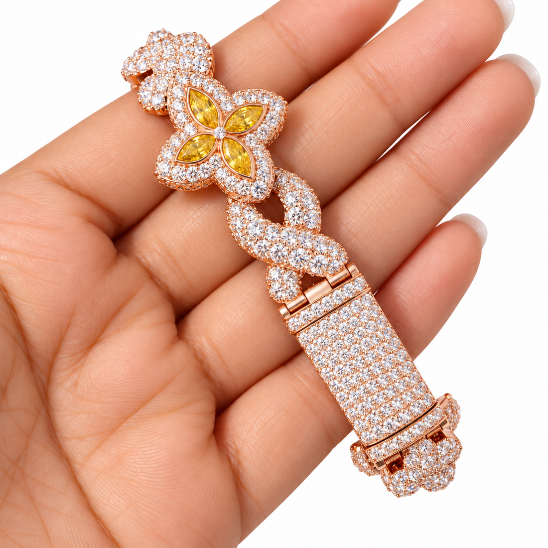 Moissanite Yellow Pear Diamond Clover Infinity Link Bracelet