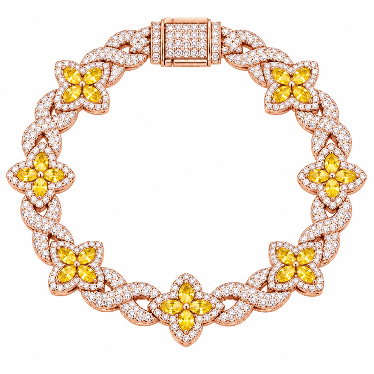 Moissanite Yellow Pear Diamond Clover Infinity Link Bracelet