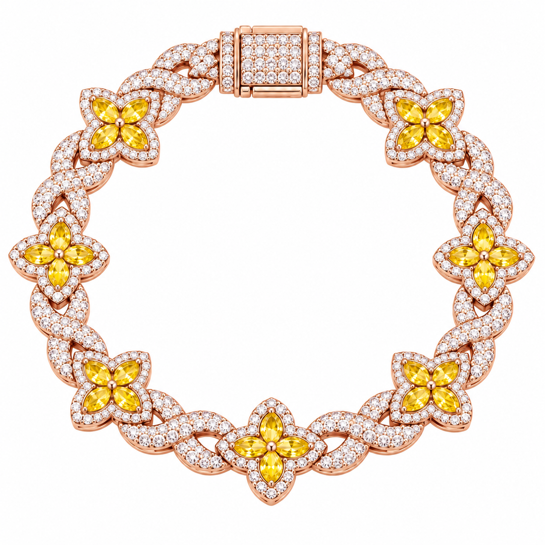 Moissanite Yellow Pear Diamond Clover Infinity Link Bracelet