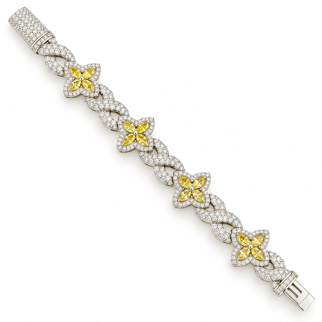 Moissanite Yellow Pear Diamond Clover Infinity Link Bracelet
