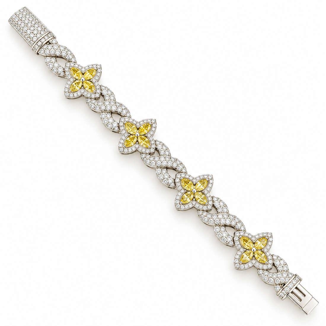Moissanite Yellow Pear Diamond Clover Infinity Link Bracelet