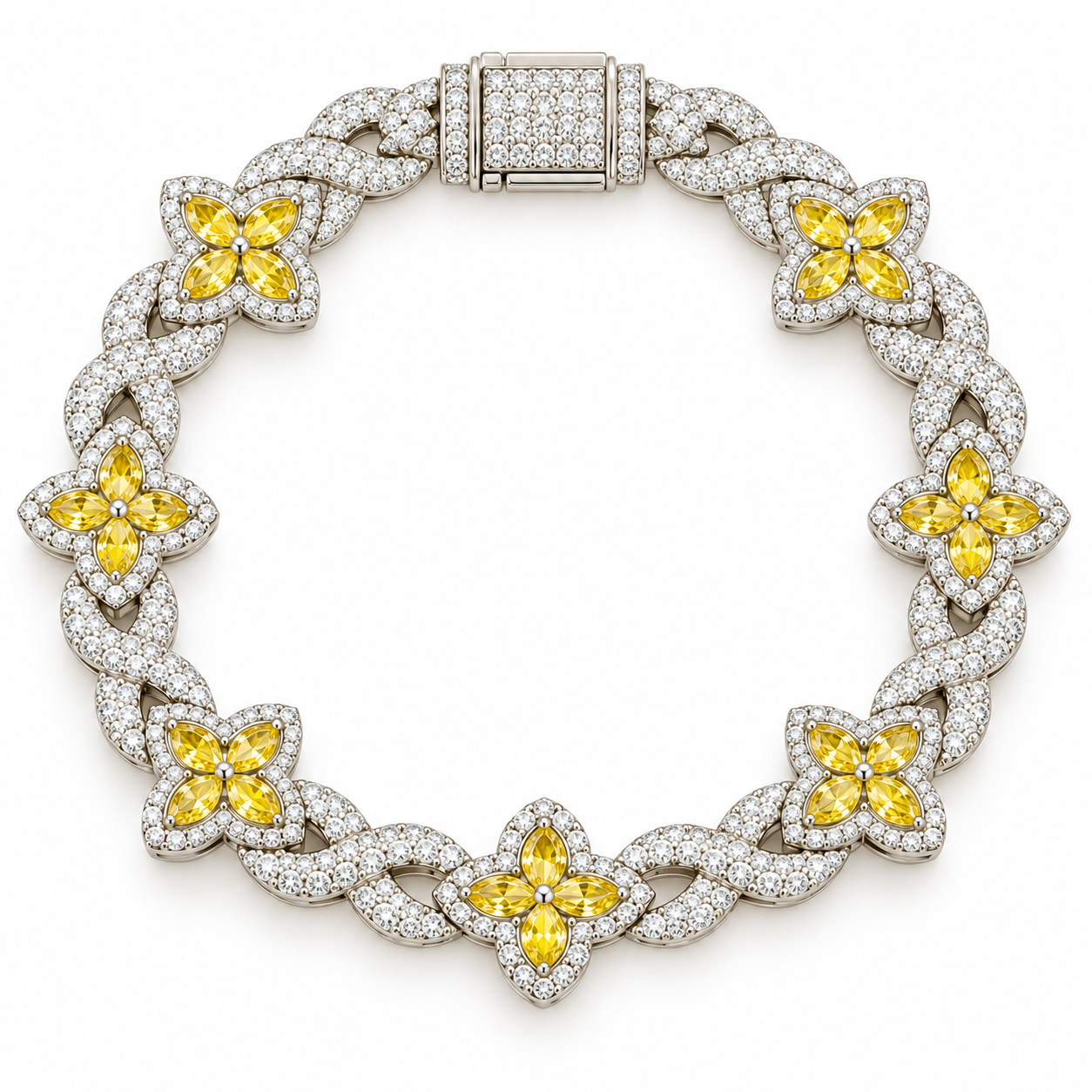 Moissanite Yellow Pear Diamond Clover Infinity Link Bracelet