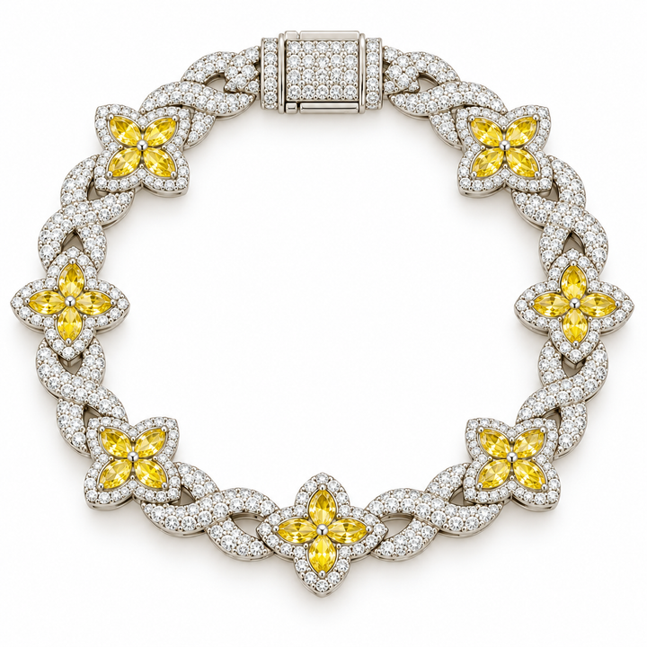 Moissanite Yellow Pear Diamond Clover Infinity Link Bracelet