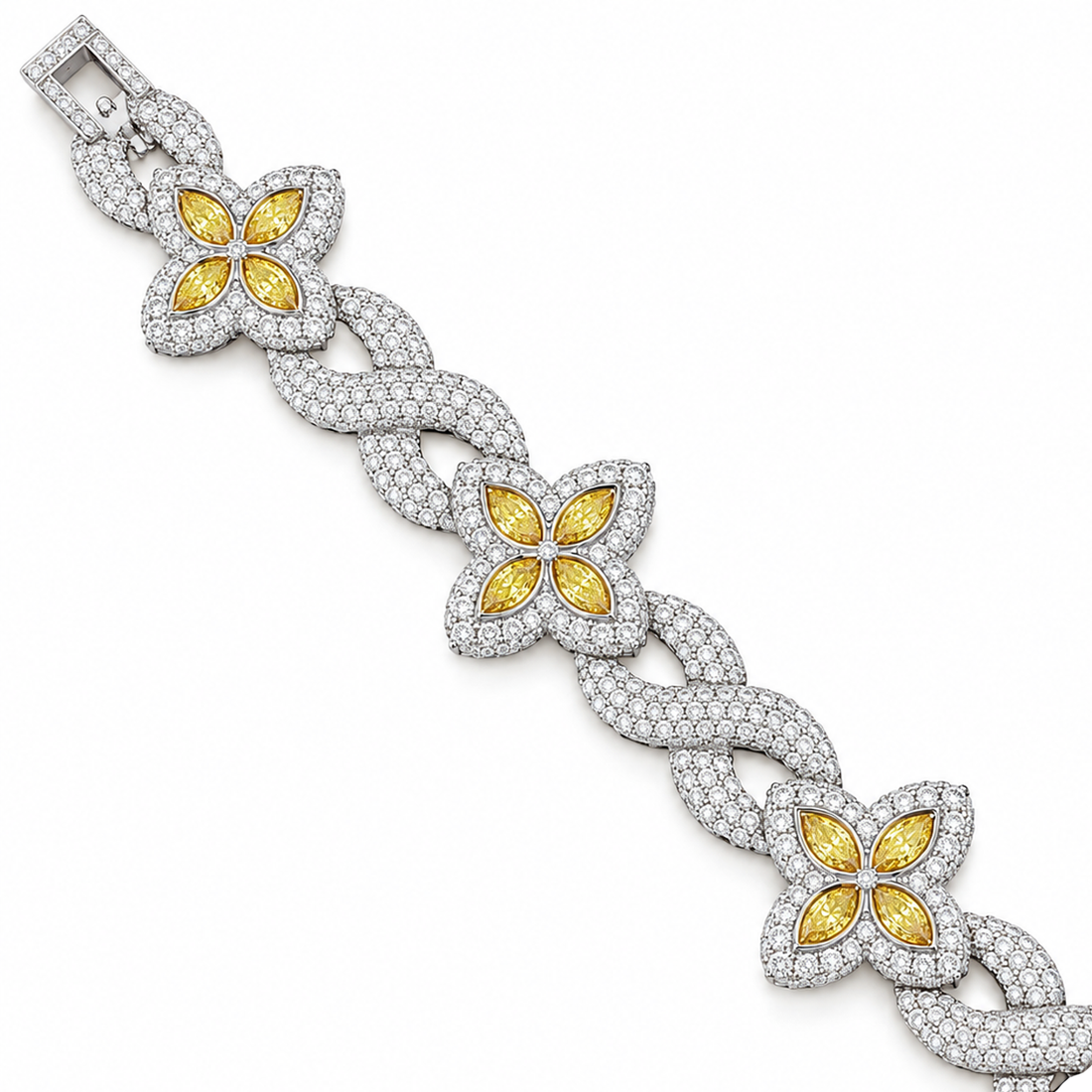 Moissanite Yellow Pear Diamond Clover Infinity Link Bracelet