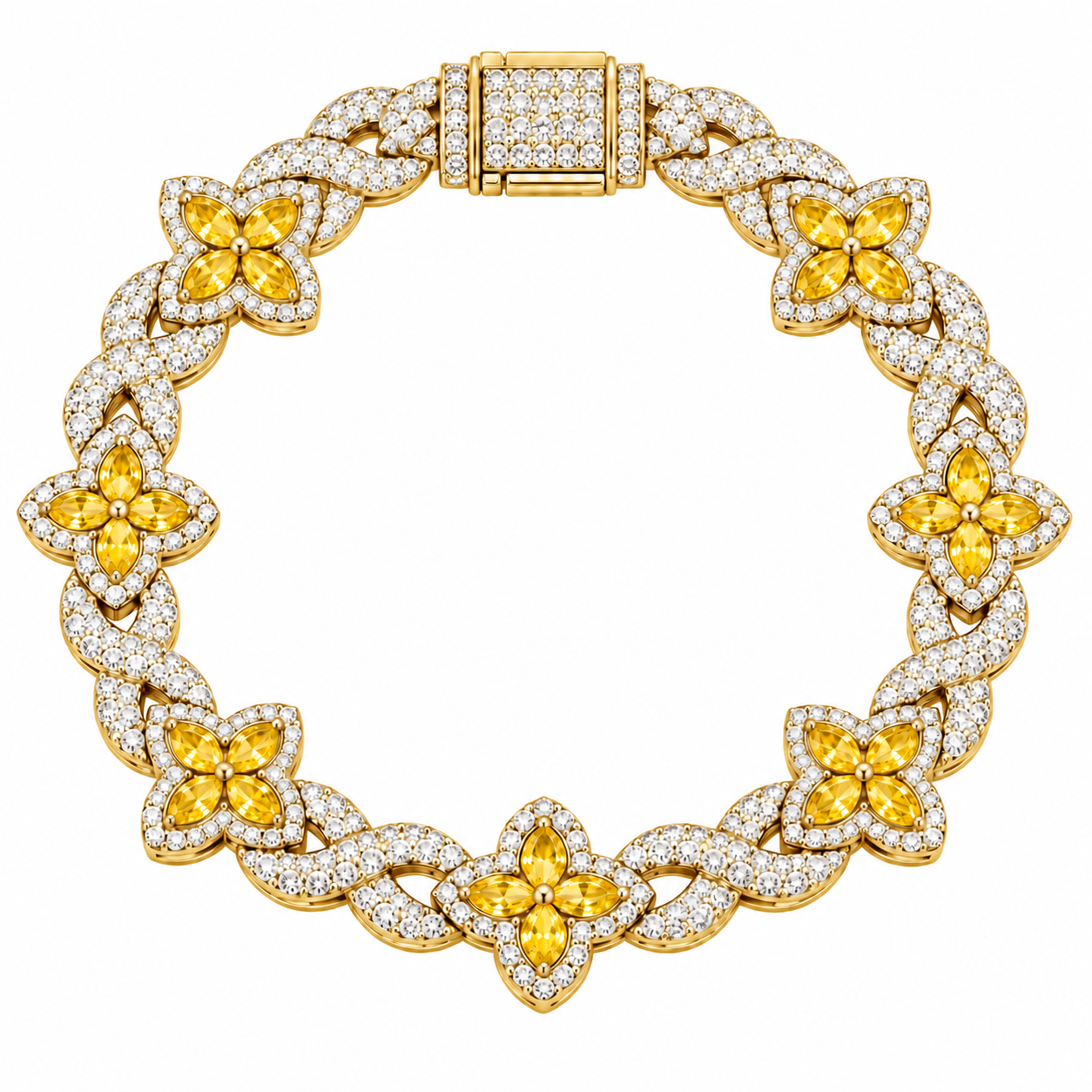 Moissanite Yellow Pear Diamond Clover Infinity Link Bracelet