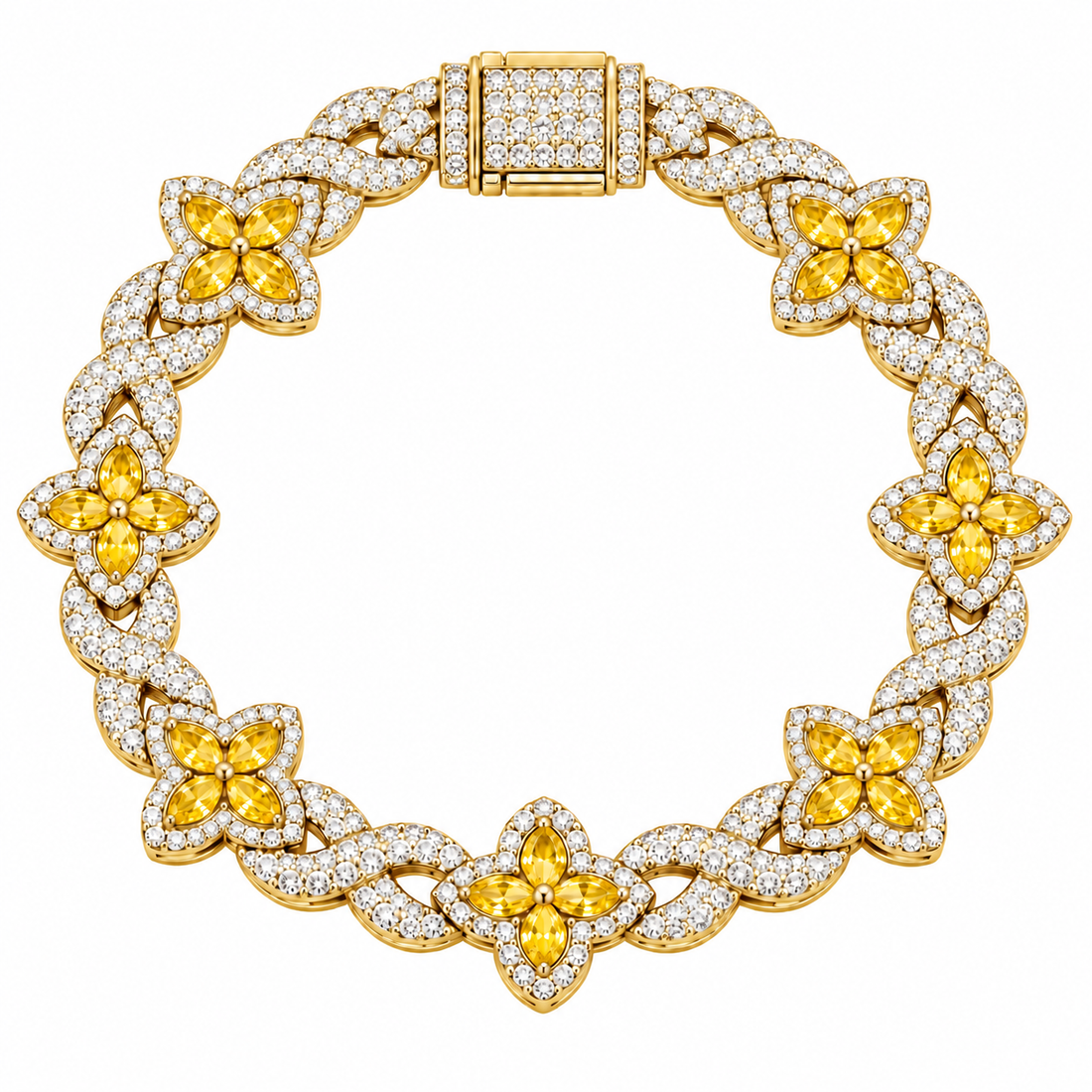 Moissanite Yellow Pear Diamond Clover Infinity Link Bracelet