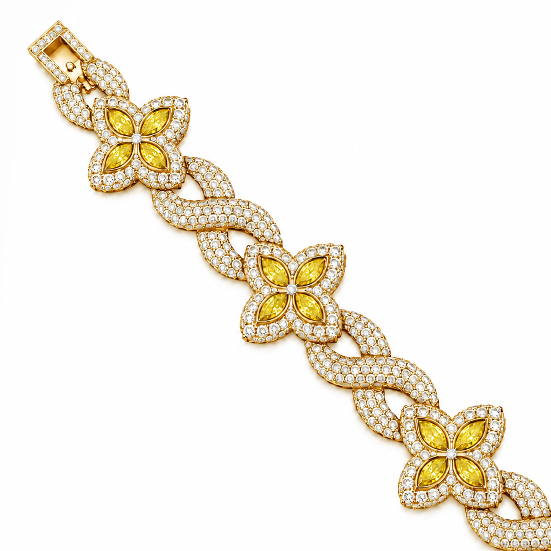 Moissanite Yellow Pear Diamond Clover Infinity Link Bracelet