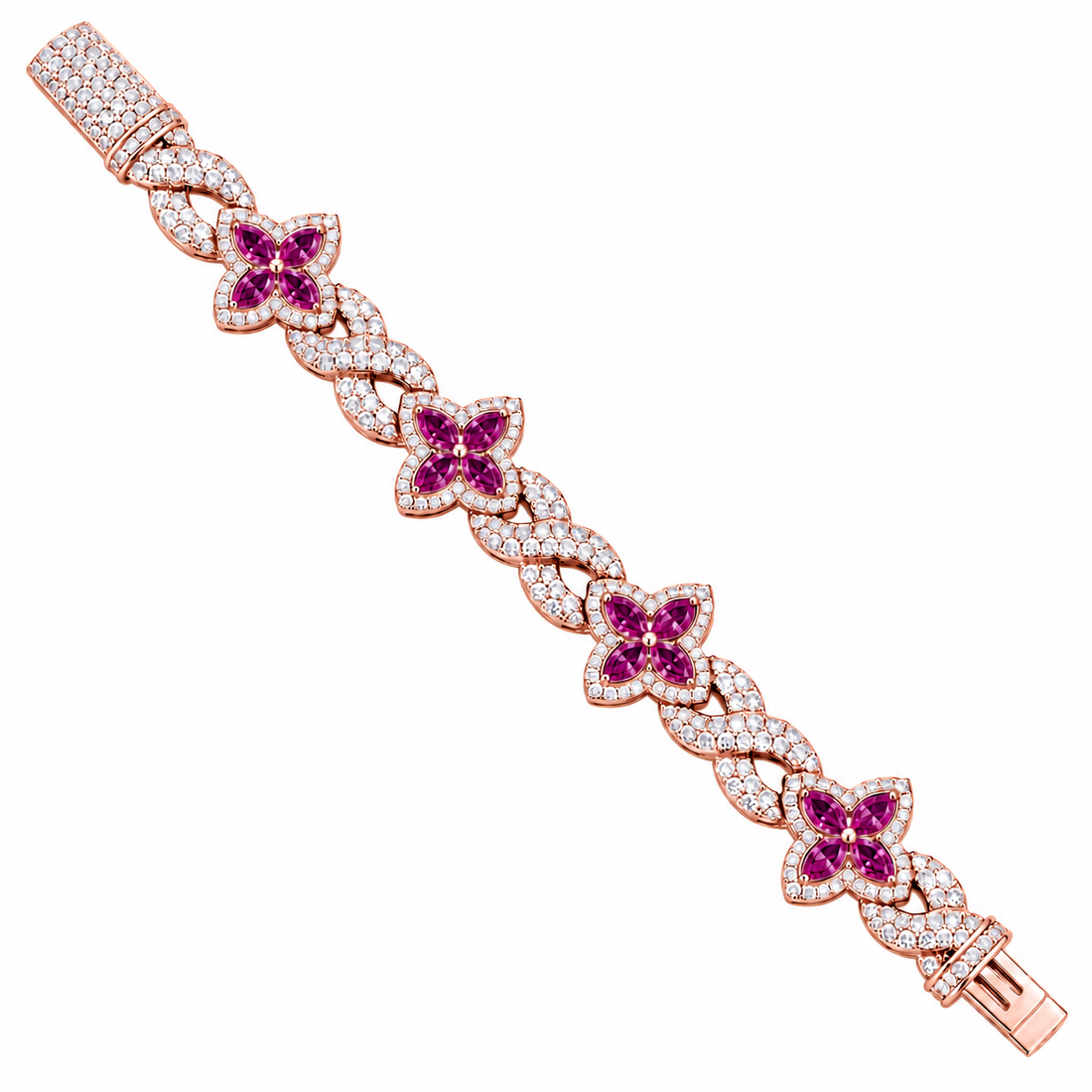 Moissanite Purple Pear Diamond Clover Infinity Link Bracelet