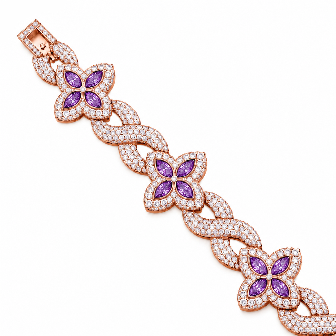 Moissanite Purple Pear Diamond Clover Infinity Link Bracelet