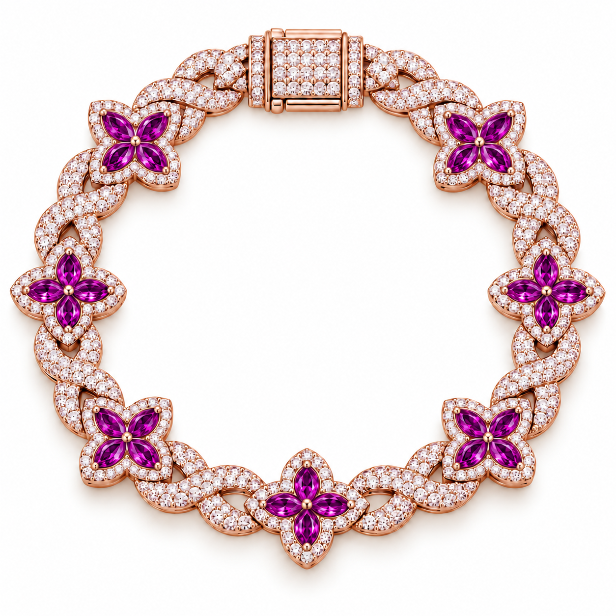 Moissanite Purple Pear Diamond Clover Infinity Link Bracelet