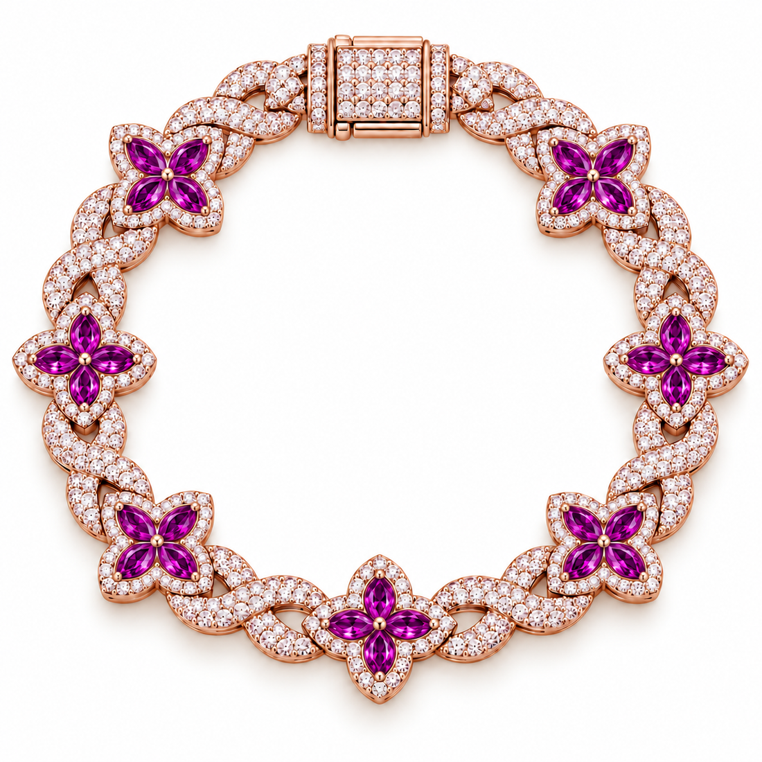 Moissanite Purple Pear Diamond Clover Infinity Link Bracelet