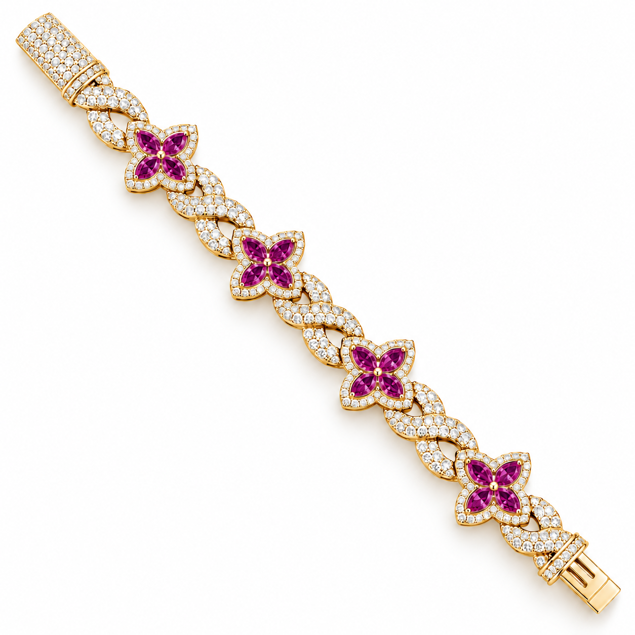 Moissanite Purple Pear Diamond Clover Infinity Link Bracelet