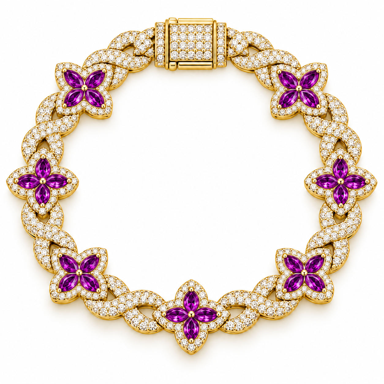 Moissanite Purple Pear Diamond Clover Infinity Link Bracelet