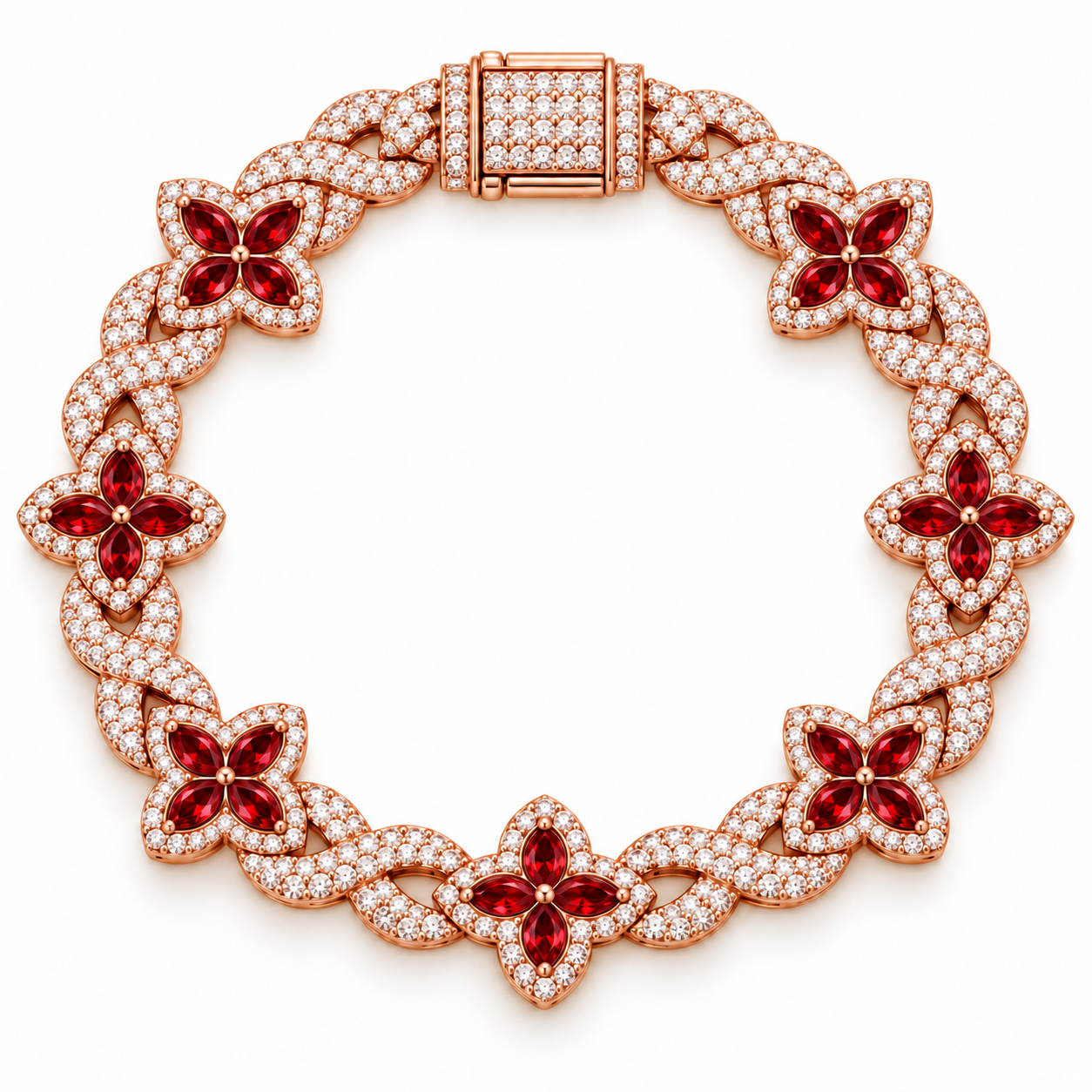 Moissanite Red Pear Diamond Clover Infinity Link Bracelet