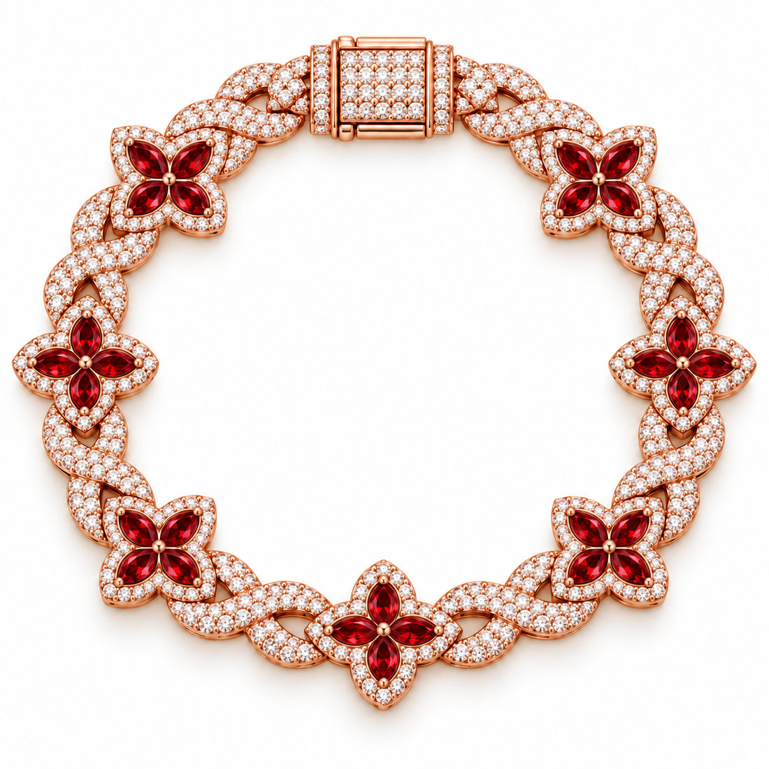 Moissanite Red Pear Diamond Clover Infinity Link Bracelet